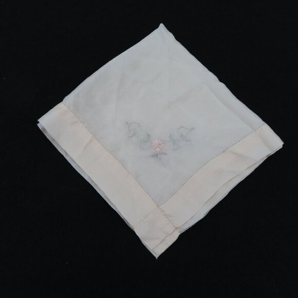 Vintage Silk Blend Embroidered Pastel Flowers Floral Handkerchief Hankie Chic - Picture 5 of 6